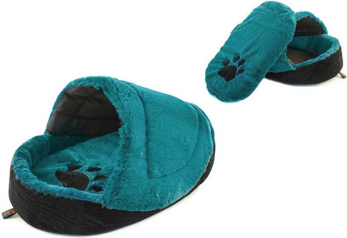 Darell Домик мягкий Zoo-M "SLIPPER" 50*32*26см с подуш(бирюз.пуш.мех+чер.велюр+сатин,порол.+периотек)