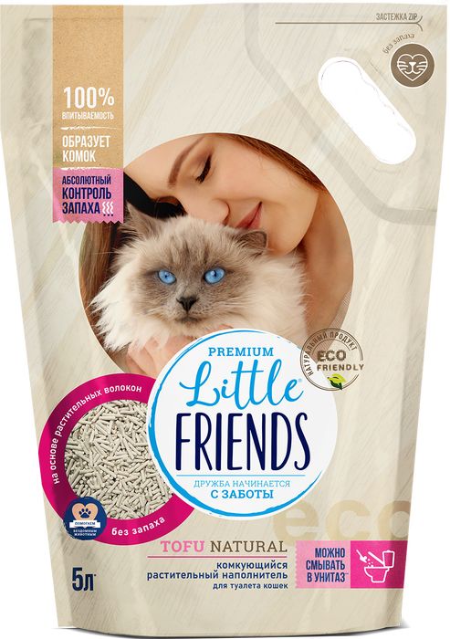 Little Friends Tofu Natural комкующийся наполнитель для кошачьих туалетов, растительный