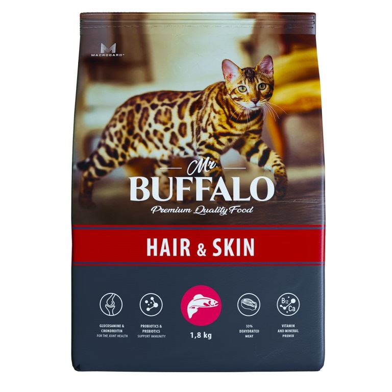 

Mr.Buffalo сухой корм для взрослых кошек, чувствительная кожа, лосось (400 г)