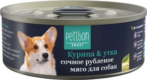 

Petibon Smart влажный корм для собак, рубленое мясо с курицей и уткой (100 г)