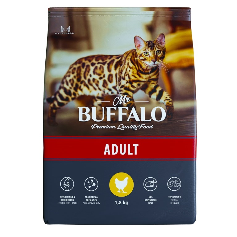

Mr.Buffalo сухой корм для взрослых кошек, курица (1,8 кг)