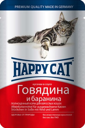 

Happy Cat влажный корм для кошек кусочки с говядиной и бараниной (100 г)