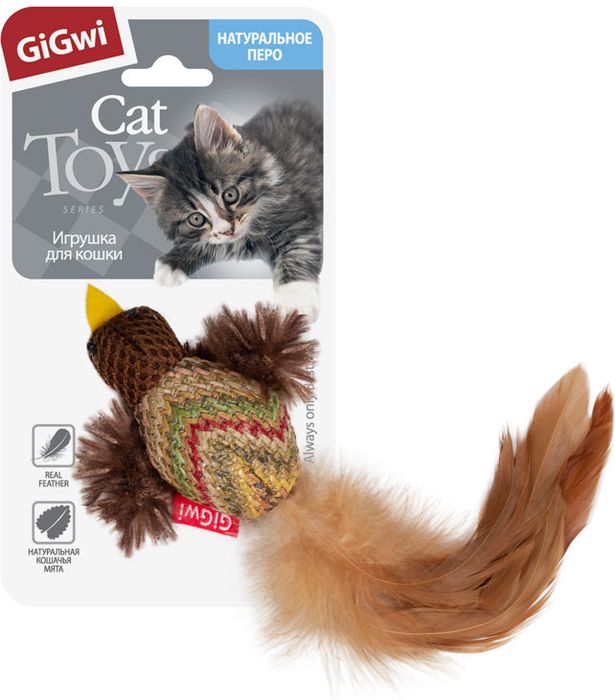 

GiGwi игрушка для кошек, птичка с перьями (12 см)