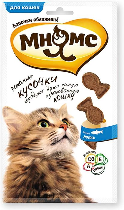 

Мнямс лакомые кусочки в форме рыбок для кошек с лососем (85 г)