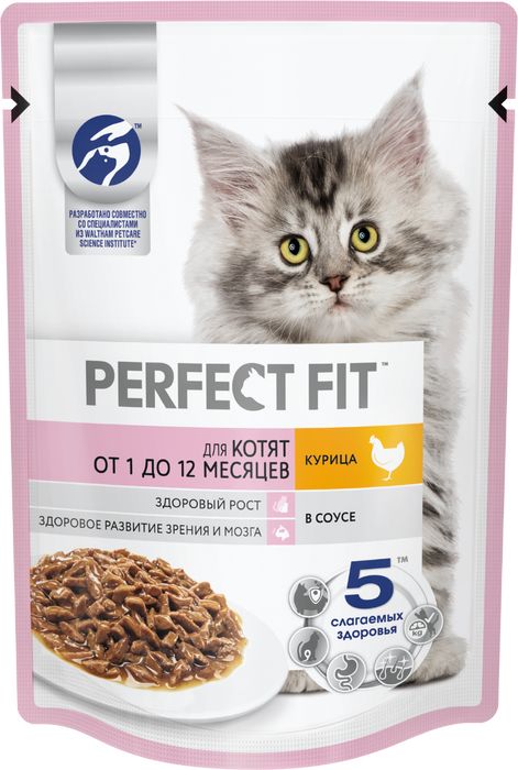 

Perfect Fit влажный корм для котят от 1 до 12 месяцев, с курицей в соусе (75 г)