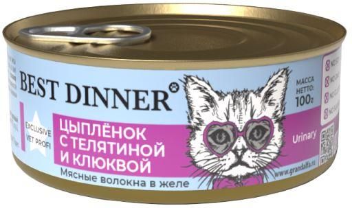 

Best Dinner влажный корм для кошек, профилактика МКБ, цыпленок с телятиной и клюквой (100 г)