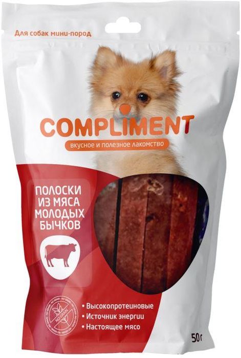 

Compliment лакомство для собак малых пород, полоски из мяса молодых бычков (50 г)