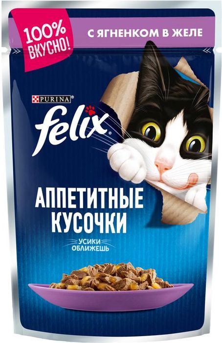 

Felix Аппетитные Кусочки влажный корм для взрослых кошек всех пород, ягненок в желе (85 г)
