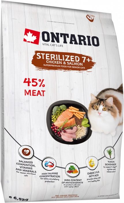 

Ontario корм для стерилизованных пожилых кошек, с курицей, с лососем (2 кг)