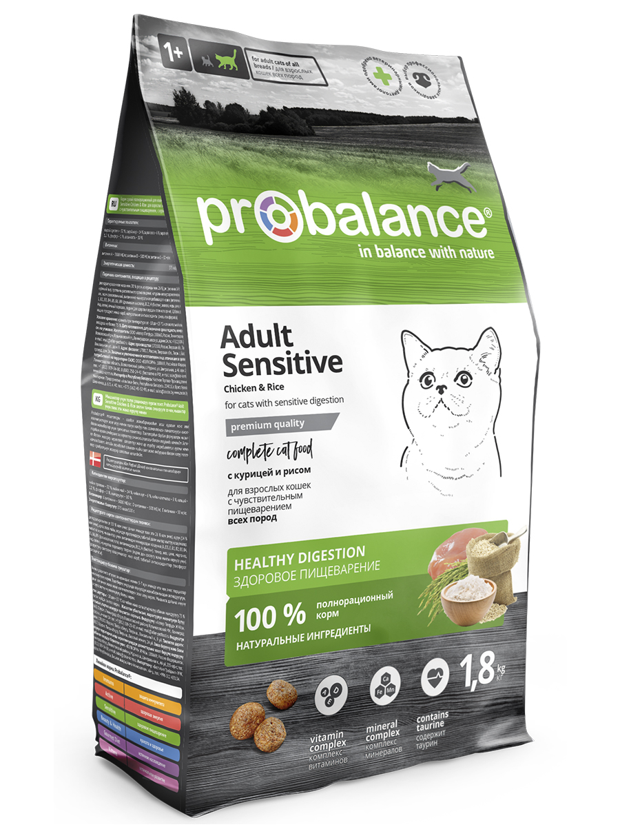 

ProBalance Sensitive Chicken&Rise сухой корм для кошек с чувствительным пищеварением, курица с рисом (1,8 кг)