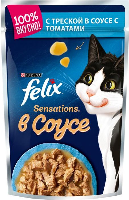 

Felix Sensations влажный корм для взрослых кошек всех пород, треска и томат (85 г)
