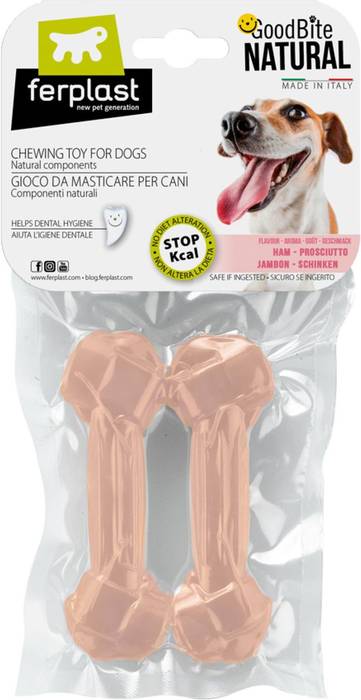 

Ferplast игрушка-кость GoodBite S, съедобная, для собак, вкус ветчины (2х40 гр)