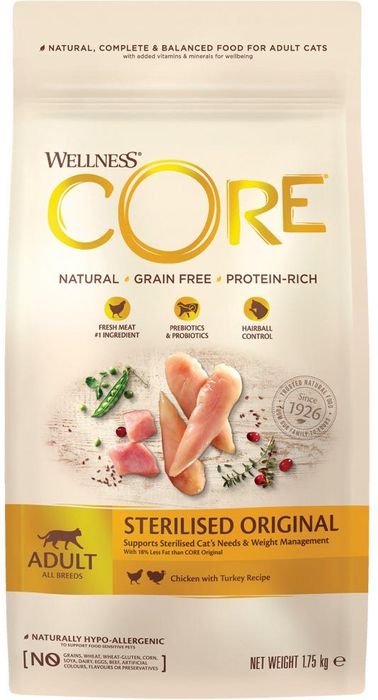 

Wellness CORE корм для кастрированных котов и кошек с курицей и индейкой (1,7 кг)