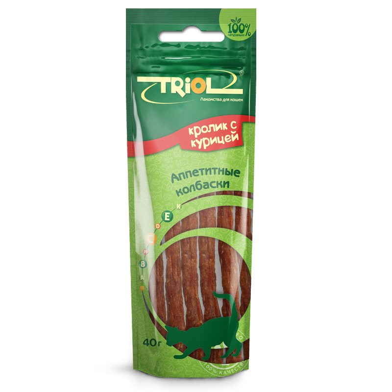 

Triol лакомство аппетитные колбаски для кошек с кроликом и курицей (40 г)