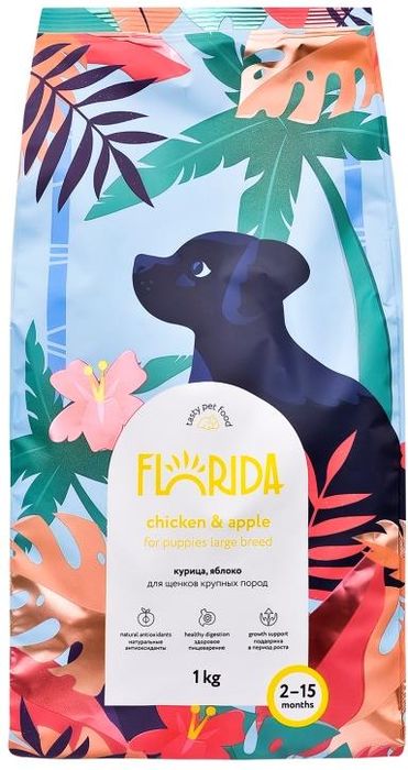 

Florida сухой корм для щенков крупных пород, с курицей и яблоком (3 кг)