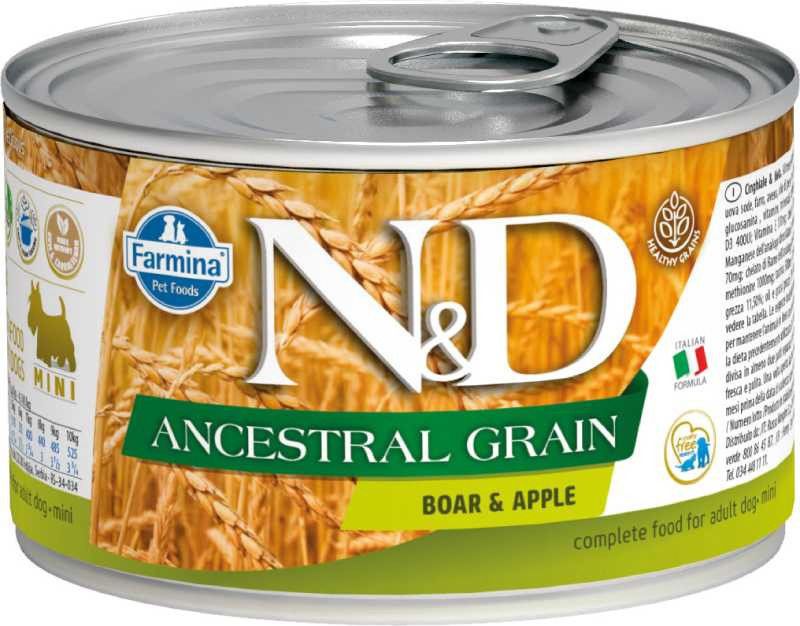 

Farmina N&D Ancestral Grain консервированный корм для собак мелких пород, кабан с яблоком (140 г)