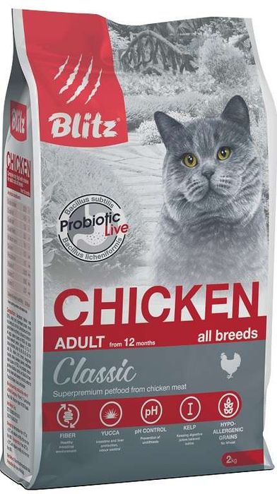 

Blitz Adult Cat Chiken Classic сухой корм сухой для кошек, курица (2 кг)