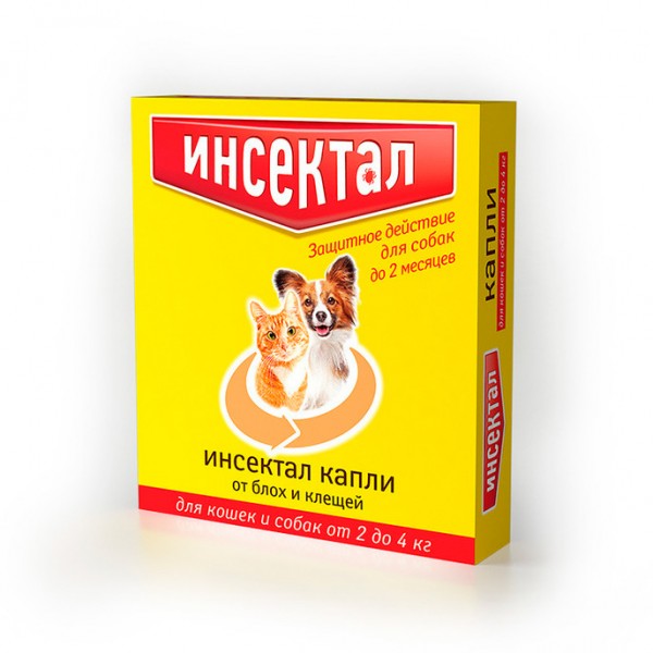 

Инсектал капли от блох и клещей для кошек и мелких собак 2-4 кг (1 шт)
