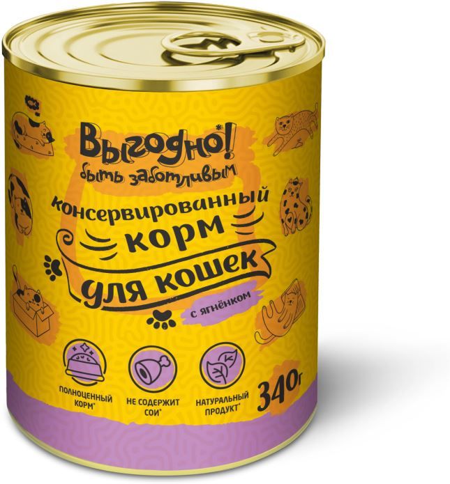 

Выгодно влажный корм для кошек, с ягненком (340 г)