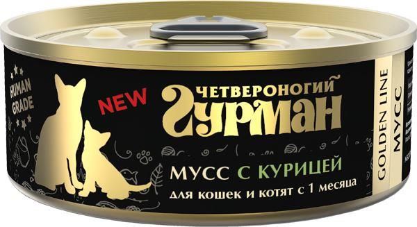 

Четвероногий Гурман Golden line влажный корм для кошек, мусс с курицей (100 г)