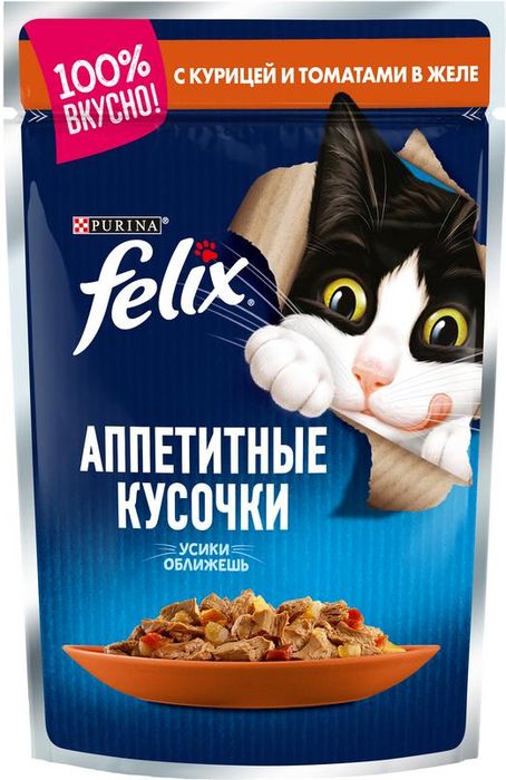 

Felix влажный корм для взрослых кошек всех пород, курица в томатах (85 г)