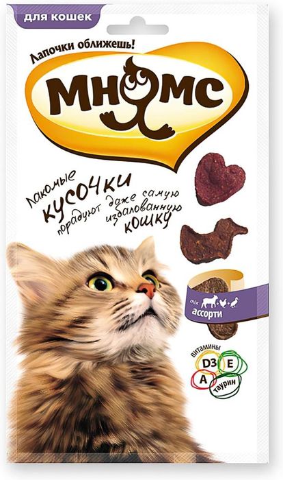 

Мнямс мясное ассорти лакомые кусочки для кошек с курицей, ягненком и уткой (85 г)