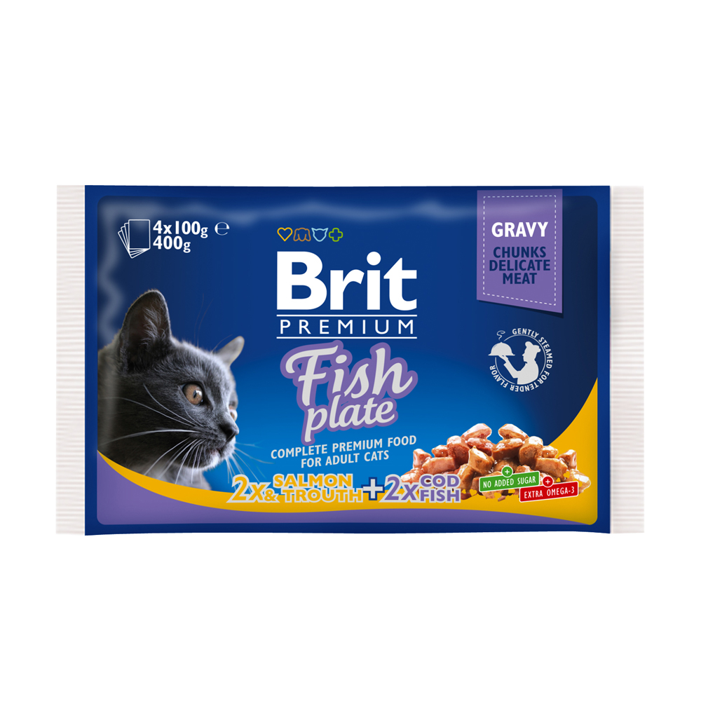 

Brit Premium Fish Plate влажный корм для кошек, набор (4x100г)