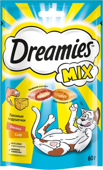 

Dreamies Mix лакомство для кошек подушечки с лососем и сыром (60 г)