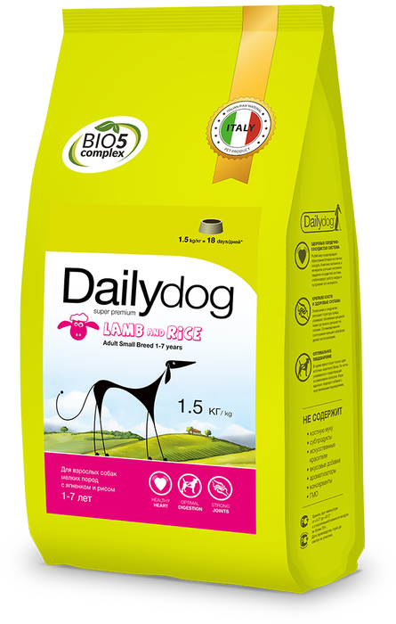 

Dailydog сухой корм для взрослых собак малых пород, ягненок и рис (1,5 кг)