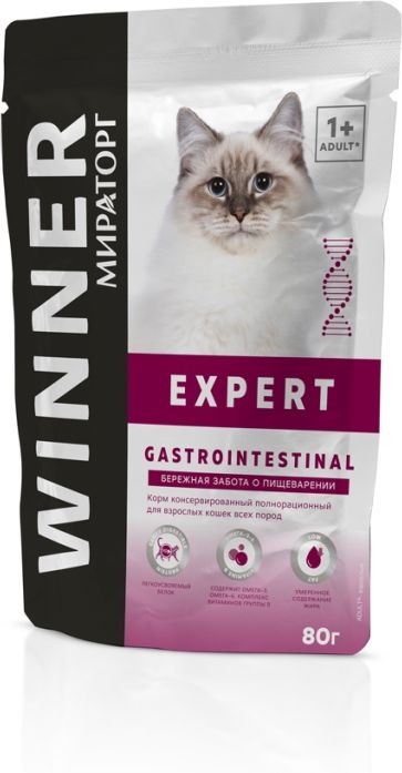 

Winner Expert Gastrointestinal влажный корм для кошек, забота о пищеварении (80 г)