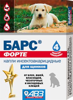 

АВЗ Барс Форте капли от блох и клещей для щенков (4 пипетки)