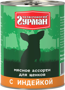 

Четвероногий Гурман мясное Ассорти консервы для собак кусочки с индейкой (340 г)