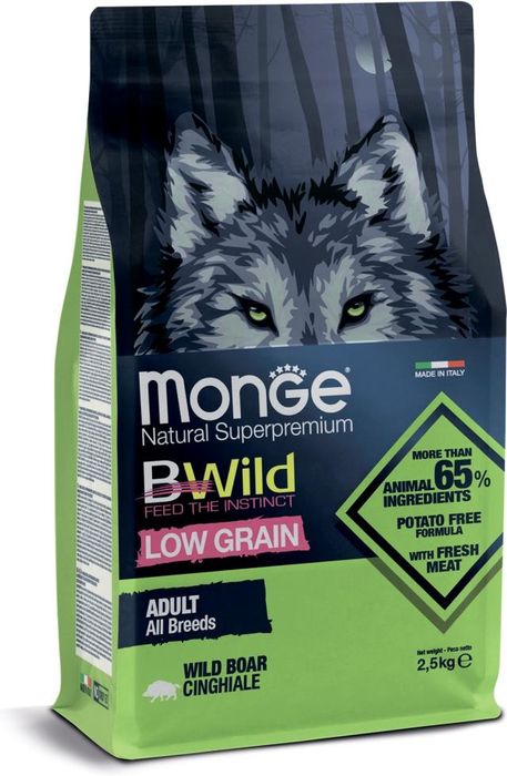 

Monge Dog BWild Low Grain сухой корм для взрослых собак всех пород, низкозерновой, мясо дикого кабана (2,5 кг)