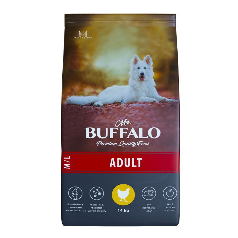 

Mr.Buffalo сухой корм для взрослых собак средних и крупных пород, курица (2 кг)