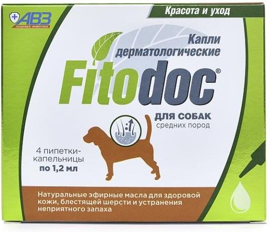 

Fitodoc капли дерматологические для собак средних пород (4 пипетки)