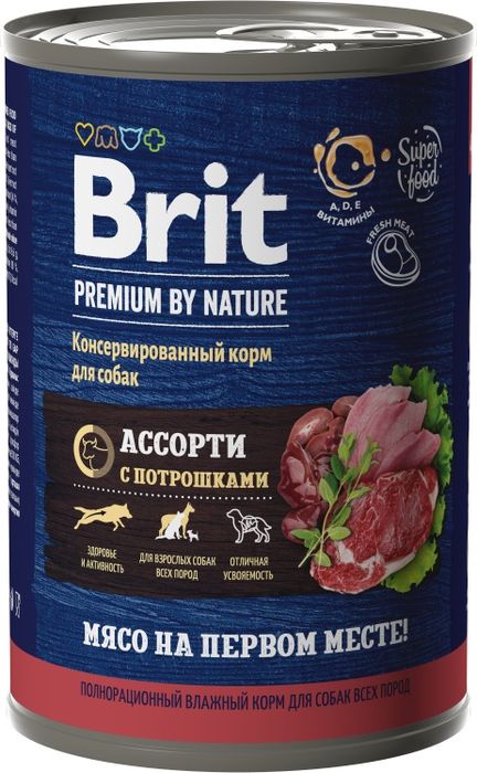 

Brit Premium by Nature влажный корм для собак всех пород, с мясным ассорти с потрошками (410 г)