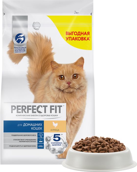 

Perfect Fit сухой корм для живущих в помещении взрослых кошек, с курицей (2.5 кг)