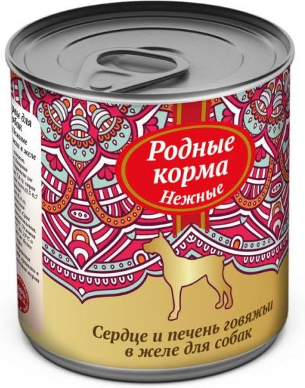 

Родные Корма влажный корм для взрослых собак всех пород, сердце и печень говяжьи в желе (240 г)
