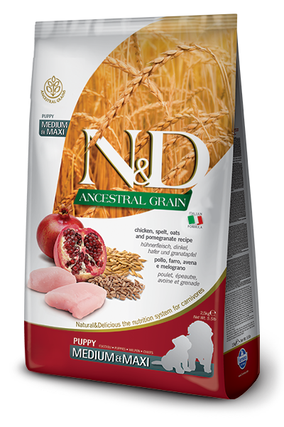 

Farmina N&D Ancestral Grain сухой корм для щенков средних и крупных пород, низкозерновой, с курицей и гранатом (12 кг)