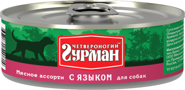 

Четвероногий Гурман Мясное Ассорти консервы для собак кусочки с языком (100 г)