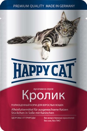 

Happy Cat влажный корм для кошек кусочки с кроликом (100 г)