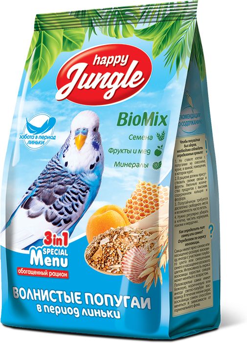 

Happy Jungle корм для волнистых попугаев, при линьке (500 г)