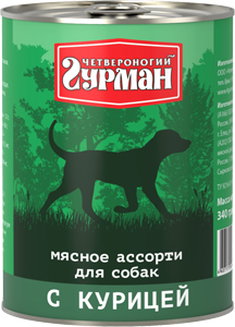 

Четвероногий Гурман Мясное Ассорти консервы для собак кусочки с курицей (340 г)
