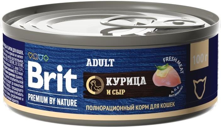 

Brit Premium by Nature влажный корм для кошек, с мясом курицы и сыром (100 г)