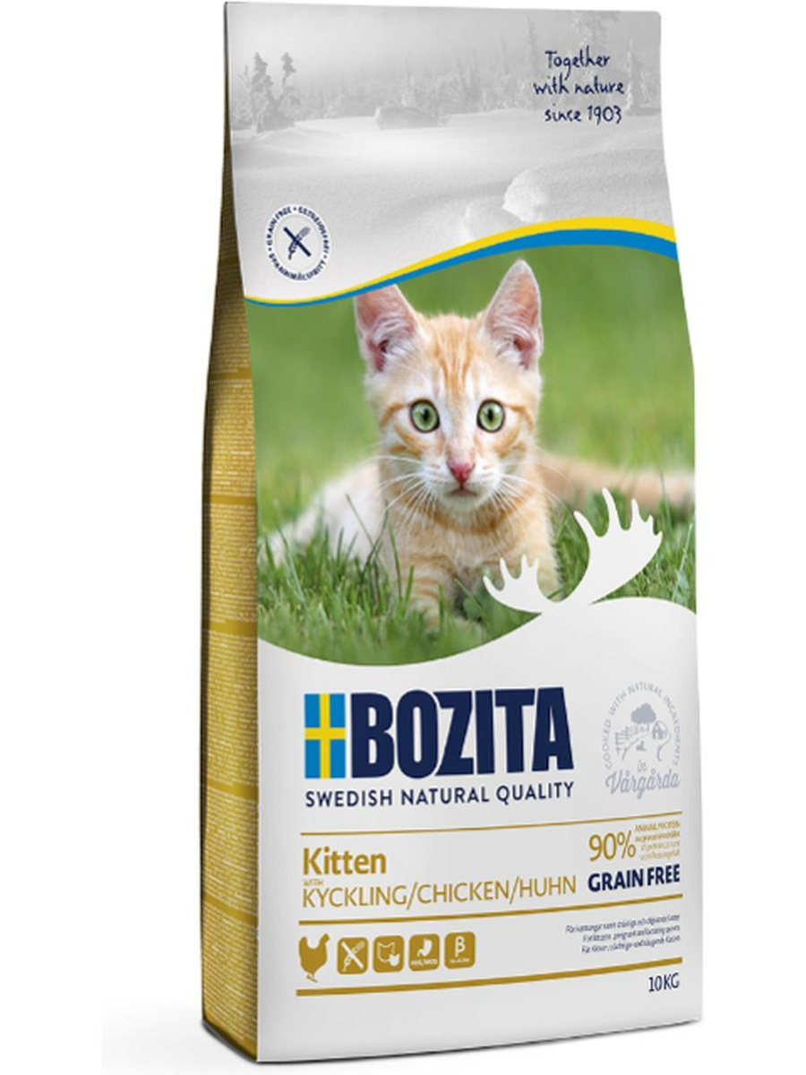 Bozita сухой корм для котят всех пород, беззерновой, курица (10 кг)