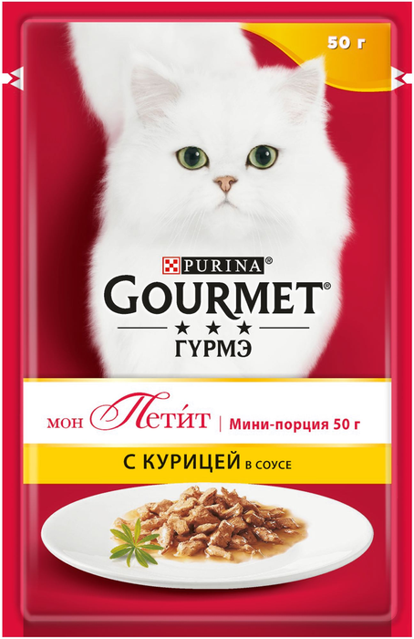 

Gourmet Mon Petit влажный корм для взрослых кошек всех пород, кусочки в соусе с курицей (50 г)