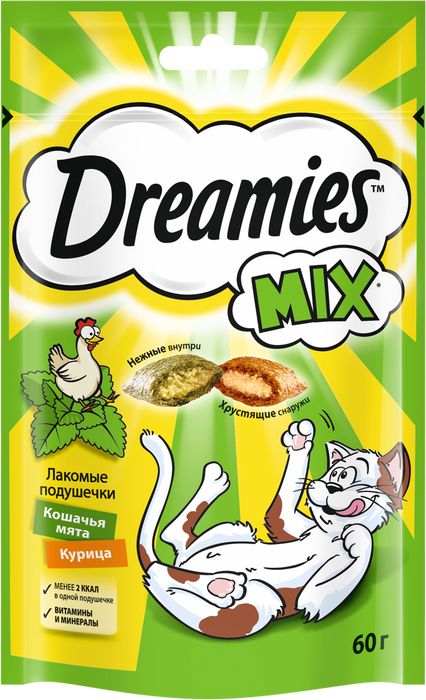 

Dreamies Mix лакомство для кошек подушечки с курицей и мятой (60 г)